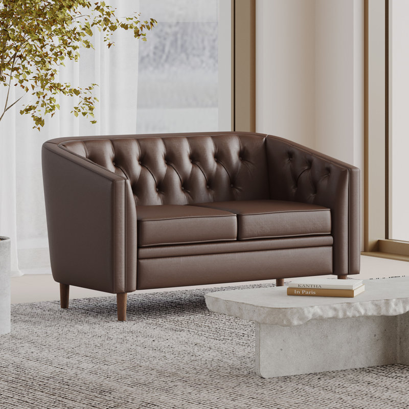 Tahisa 55.5 Faux Leather Loveseat Ebern Designs Fabric Charcoal 100 Polyester